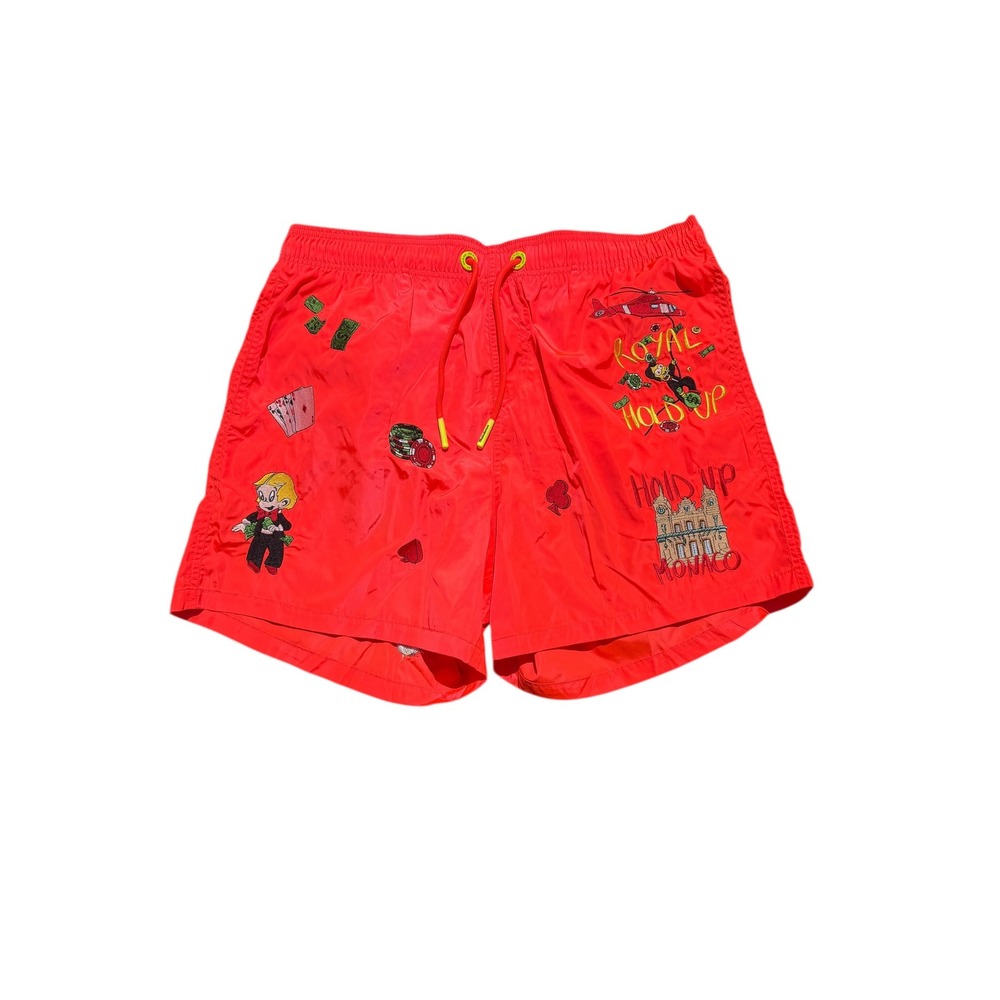 Bain de mer Mens Royal Hold Up Monaco Swim Shorts Coral Red Embroidered XXL NEW